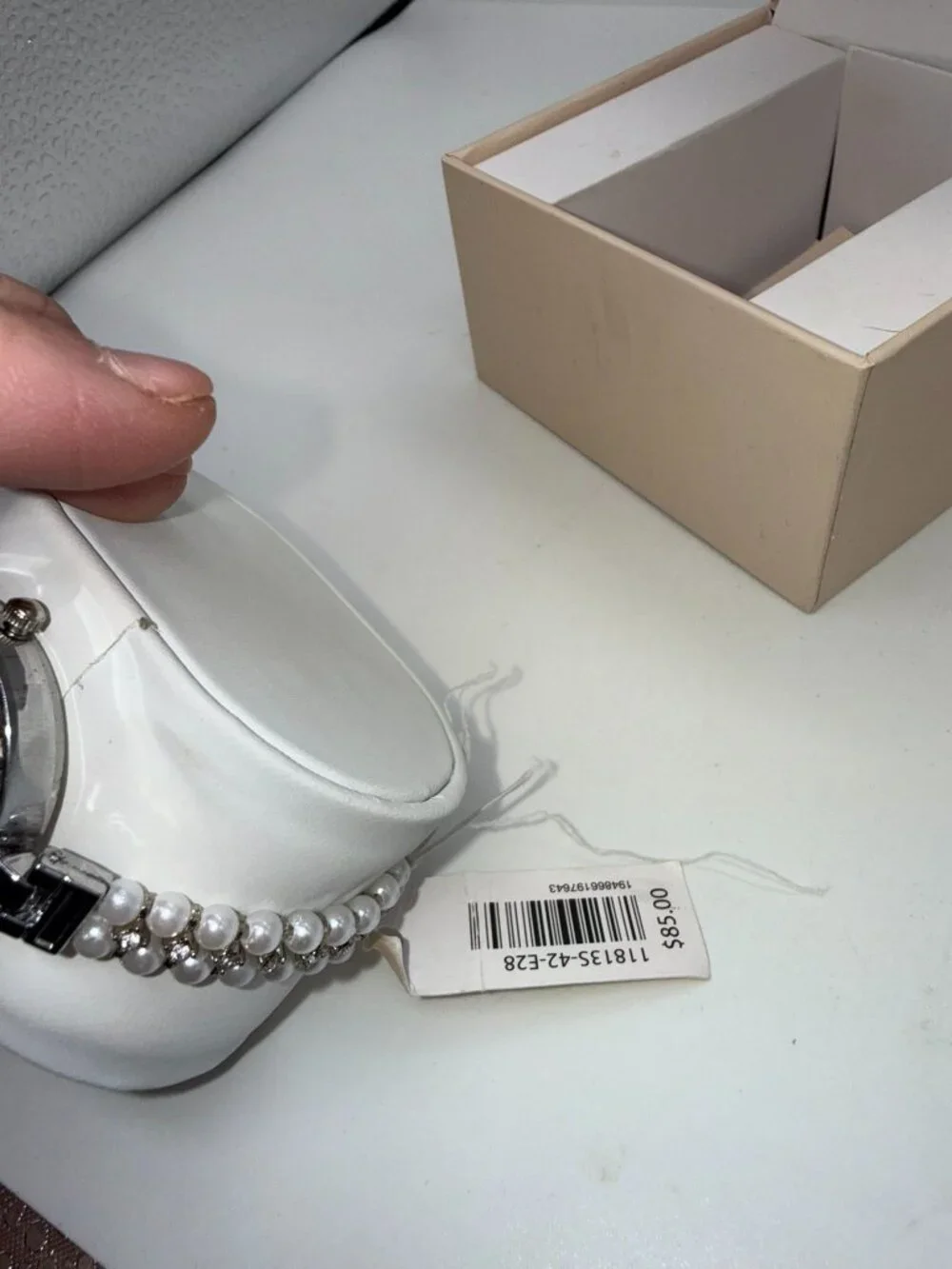 Adrienne Vittadini Women’s Pearl Crystal Watch Silver Tone Box Included